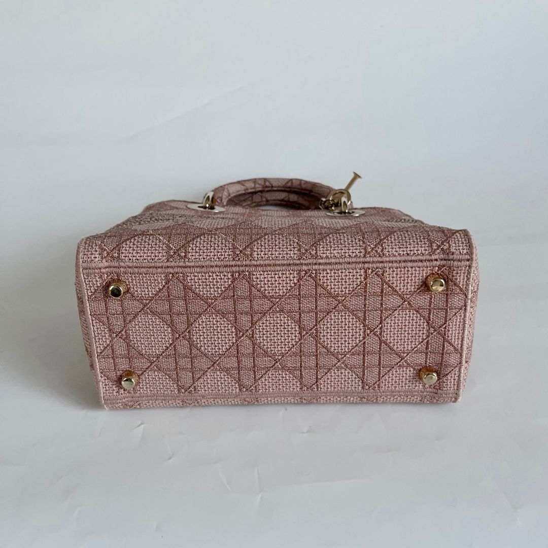 Christian Dior pink cannage stitch crystal embellished lady dior bag