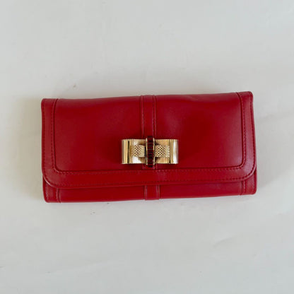 Christian Louboutin red leather bow flap long wallet
