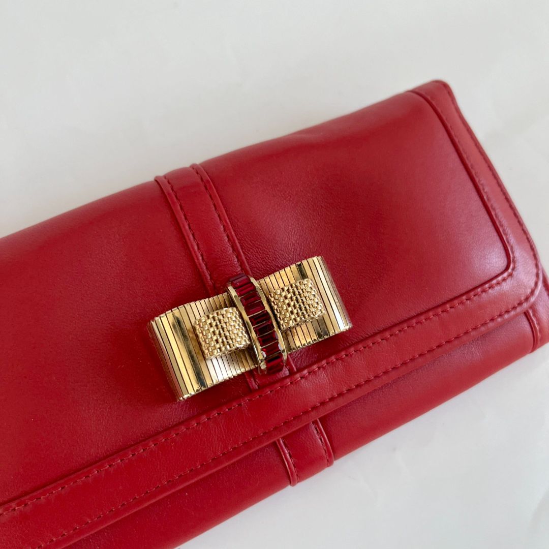 Christian Louboutin red leather bow flap long wallet