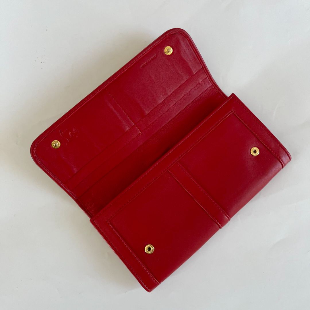 Christian Louboutin red leather bow flap long wallet