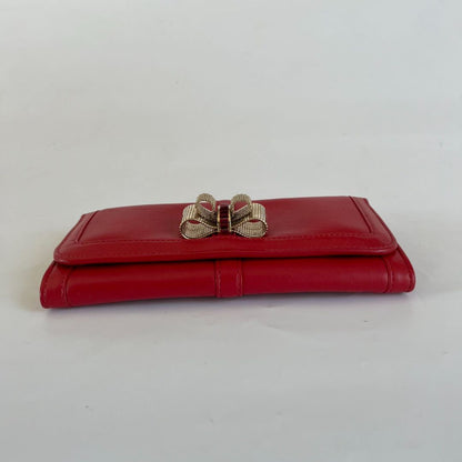 Christian Louboutin red leather bow flap long wallet
