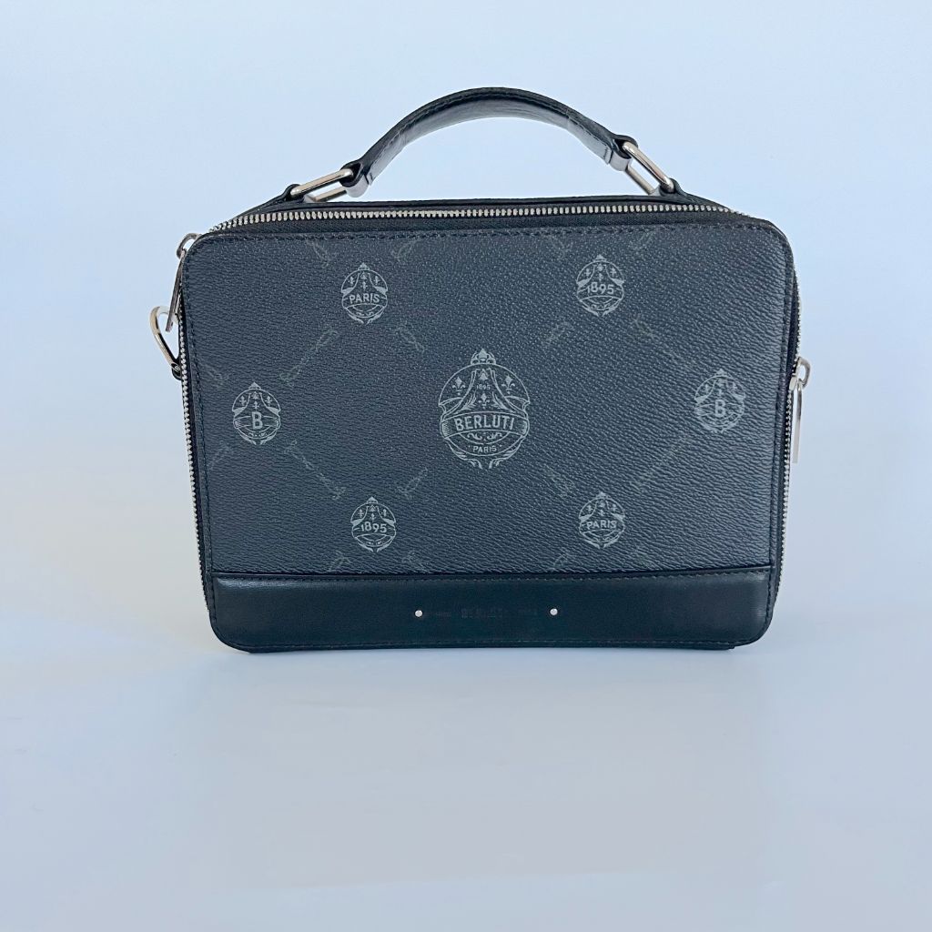 Berluti Nino Canvas and Leather clutch messenger bag