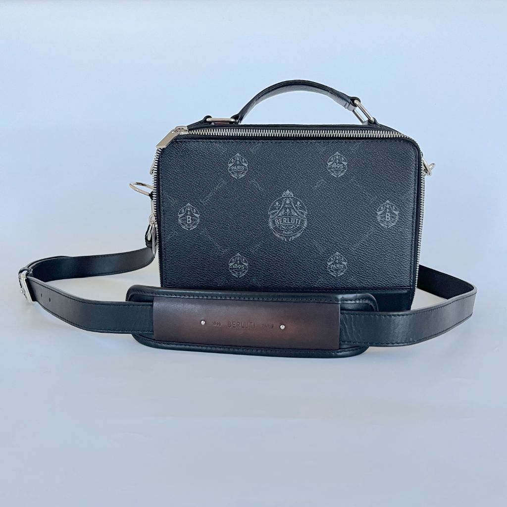 Berluti Nino Canvas and Leather clutch messenger bag