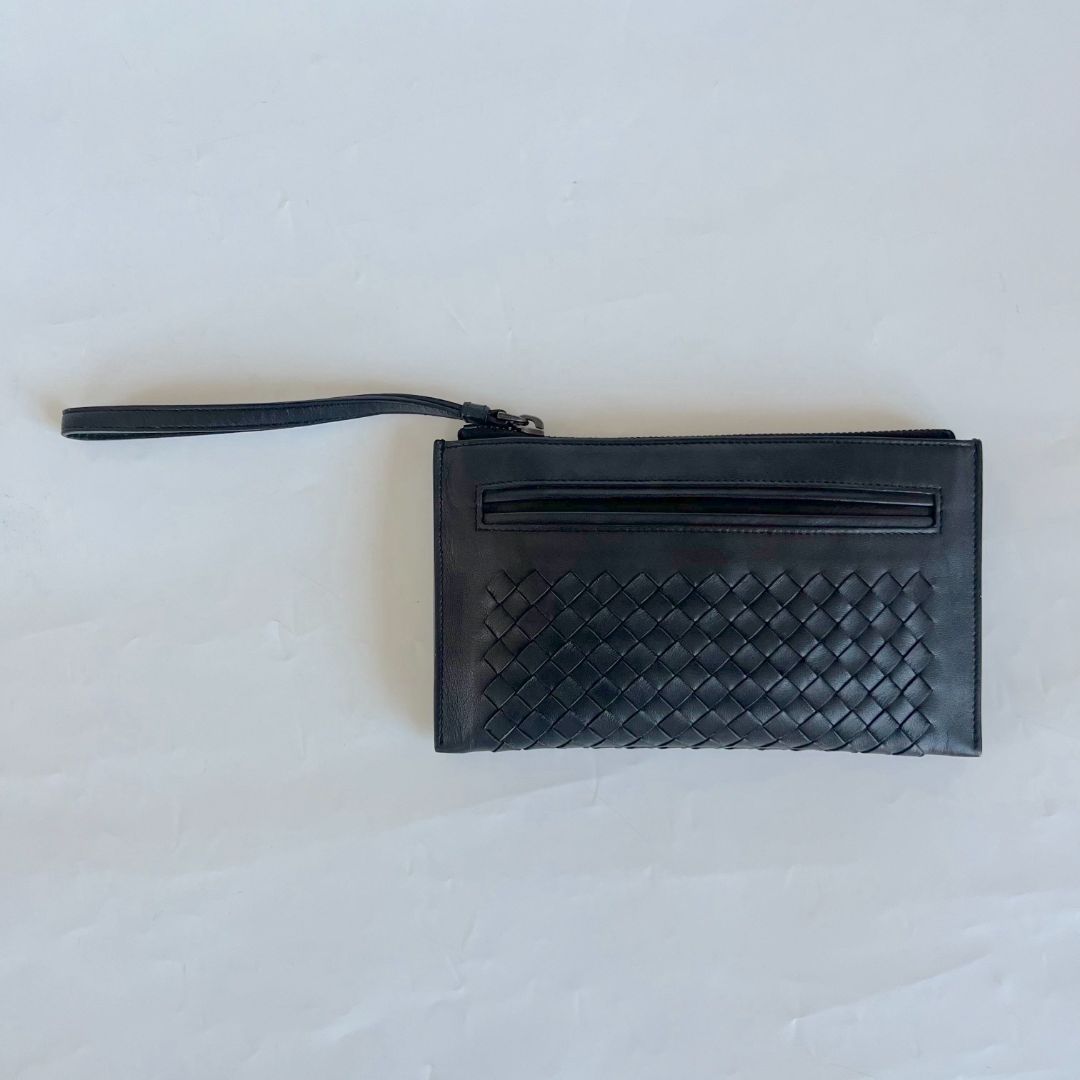 Bottega Veneta Black Intrecciato Leather Wrislet Wallet