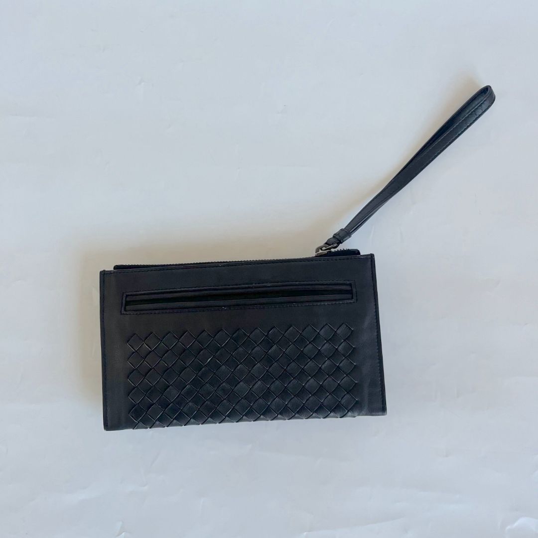 Bottega Veneta Black Intrecciato Leather Wrislet Wallet
