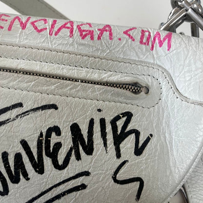 Balenciaga Agneau Graffiti All Over Souveniers Belt Bag White Multicolor