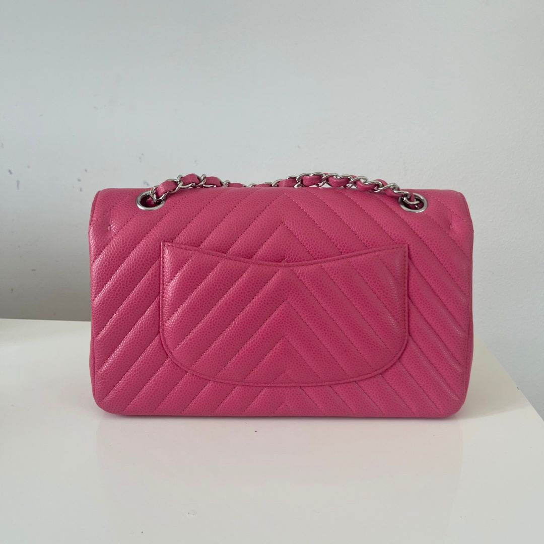 Chanel Caviar Leather chevron Pink Double Flap Bag