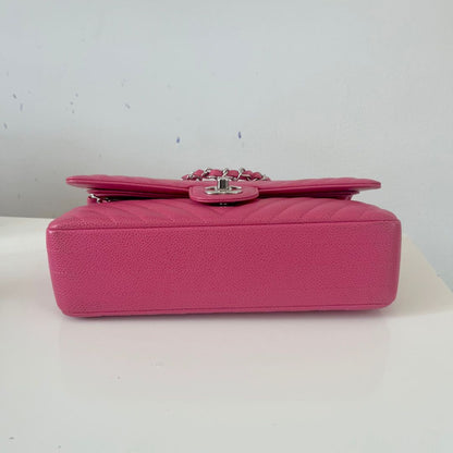 Chanel Caviar Leather chevron Pink Double Flap Bag