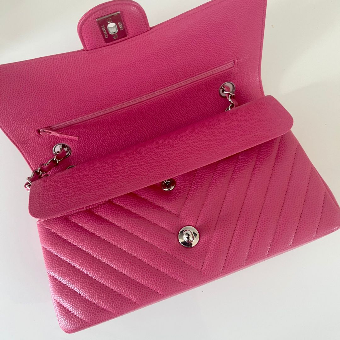 Chanel Caviar Leather chevron Pink Double Flap Bag