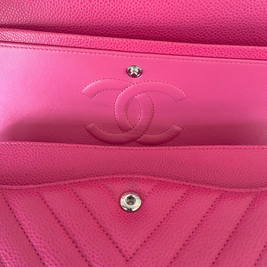 Chanel Caviar Leather chevron Pink Double Flap Bag