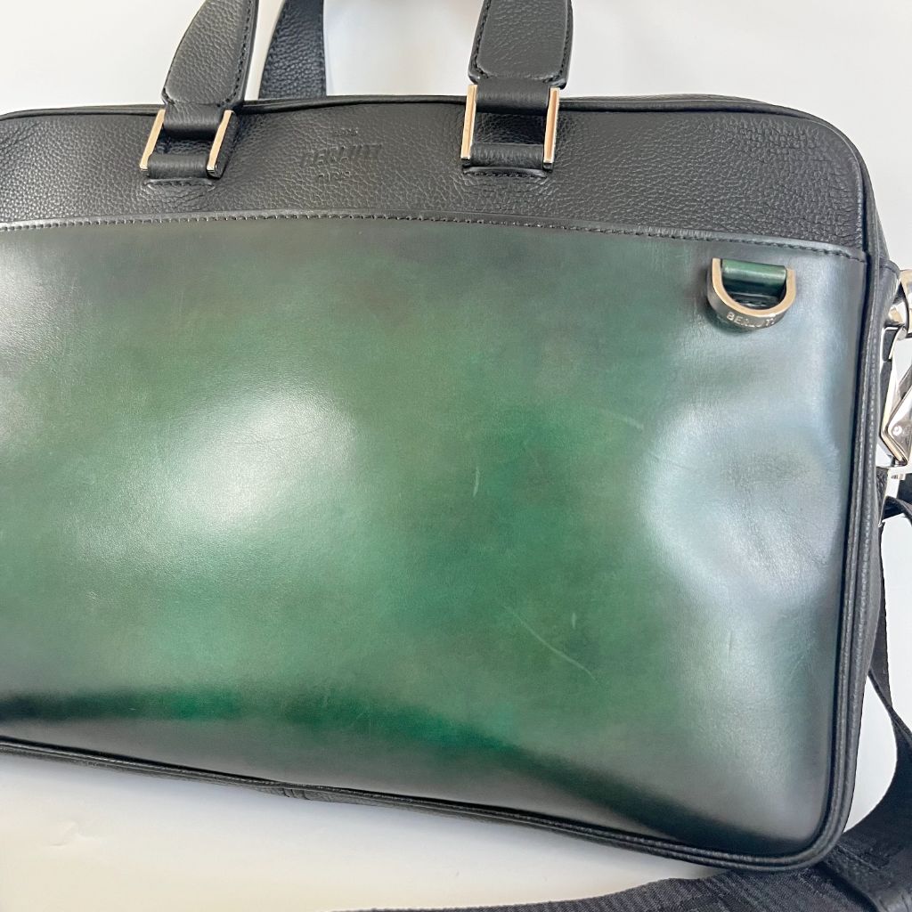 Berluti green leather top handle brief case