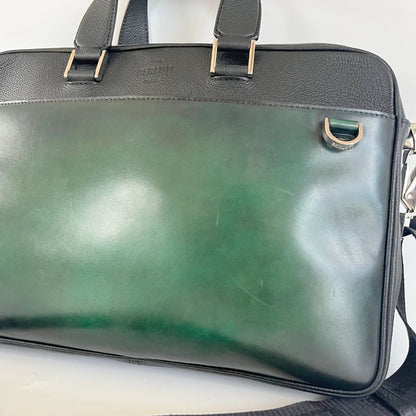Berluti green leather top handle brief case
