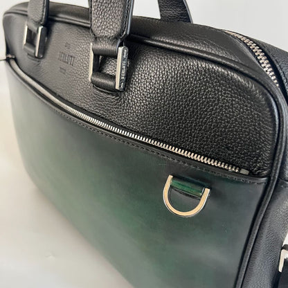 Berluti green leather top handle brief case