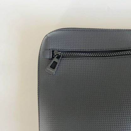 Mont Blanc black leather zip laptop bag