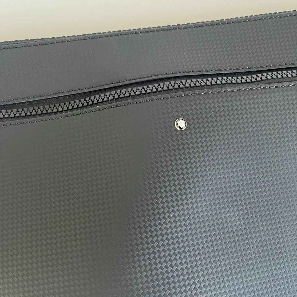 Mont Blanc black leather zip laptop bag