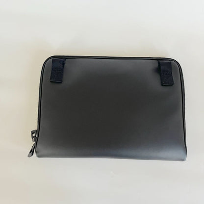 Mont Blanc black leather zip laptop bag