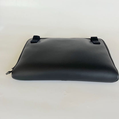 Mont Blanc black leather zip laptop bag