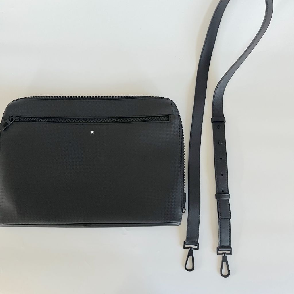 Mont Blanc black leather zip laptop bag