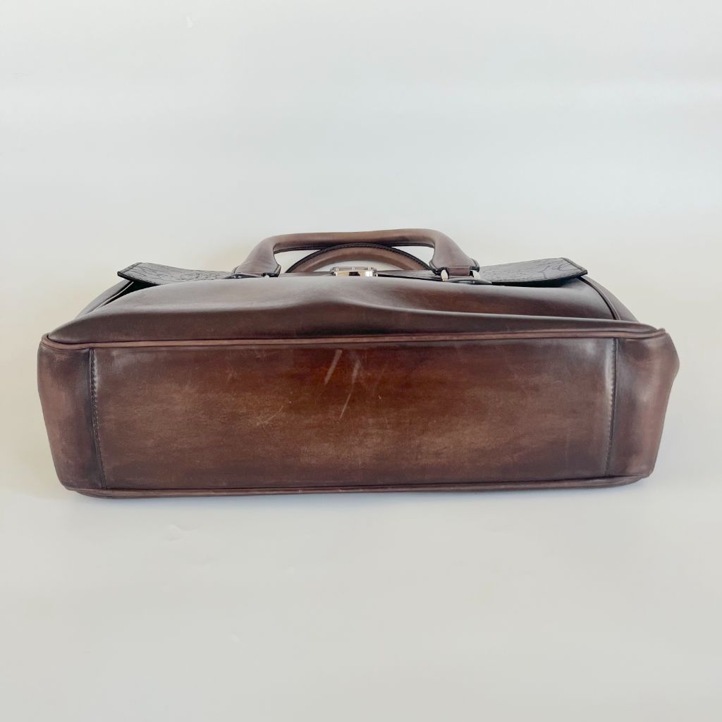 Berluti Brown Scritto Leather Un Jour Briefcase Bag