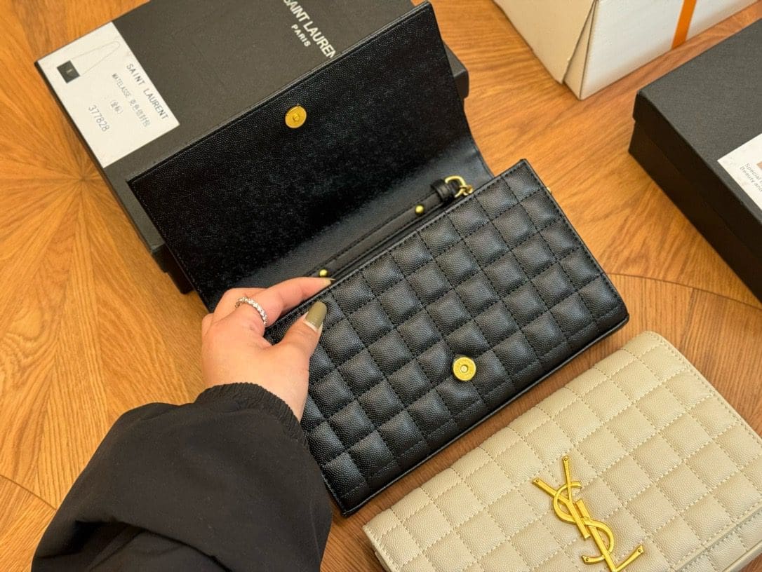 SAINT LAURENT LAMBSKIN CASSANDRE CHAIN WALLET