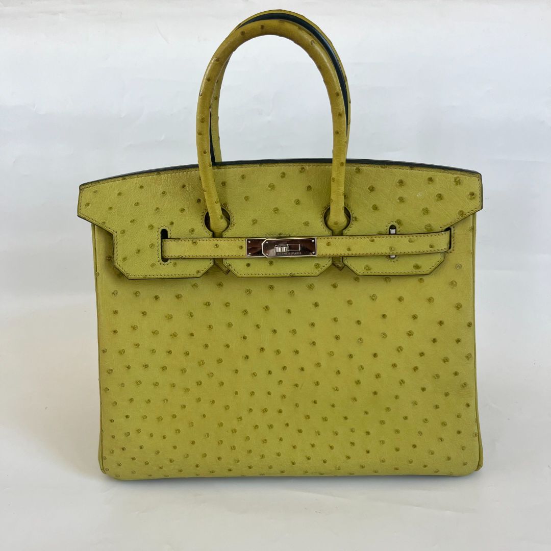 Hermes Ostrich Light Green Gold Hardware Birkin 35 Bag