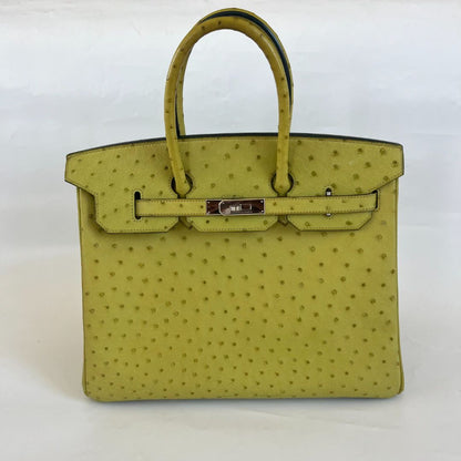 Hermes Ostrich Light Green Gold Hardware Birkin 35 Bag