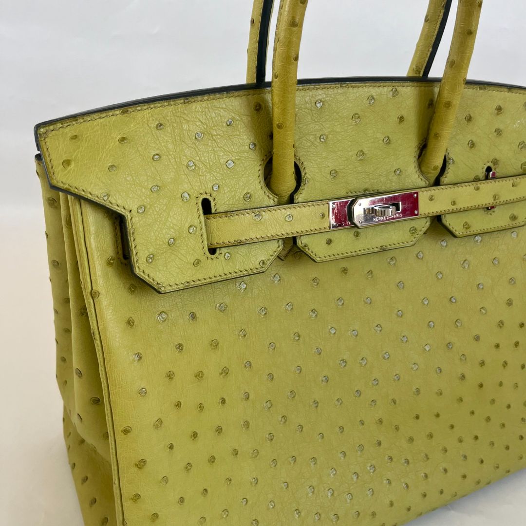 Hermes Ostrich Light Green Gold Hardware Birkin 35 Bag