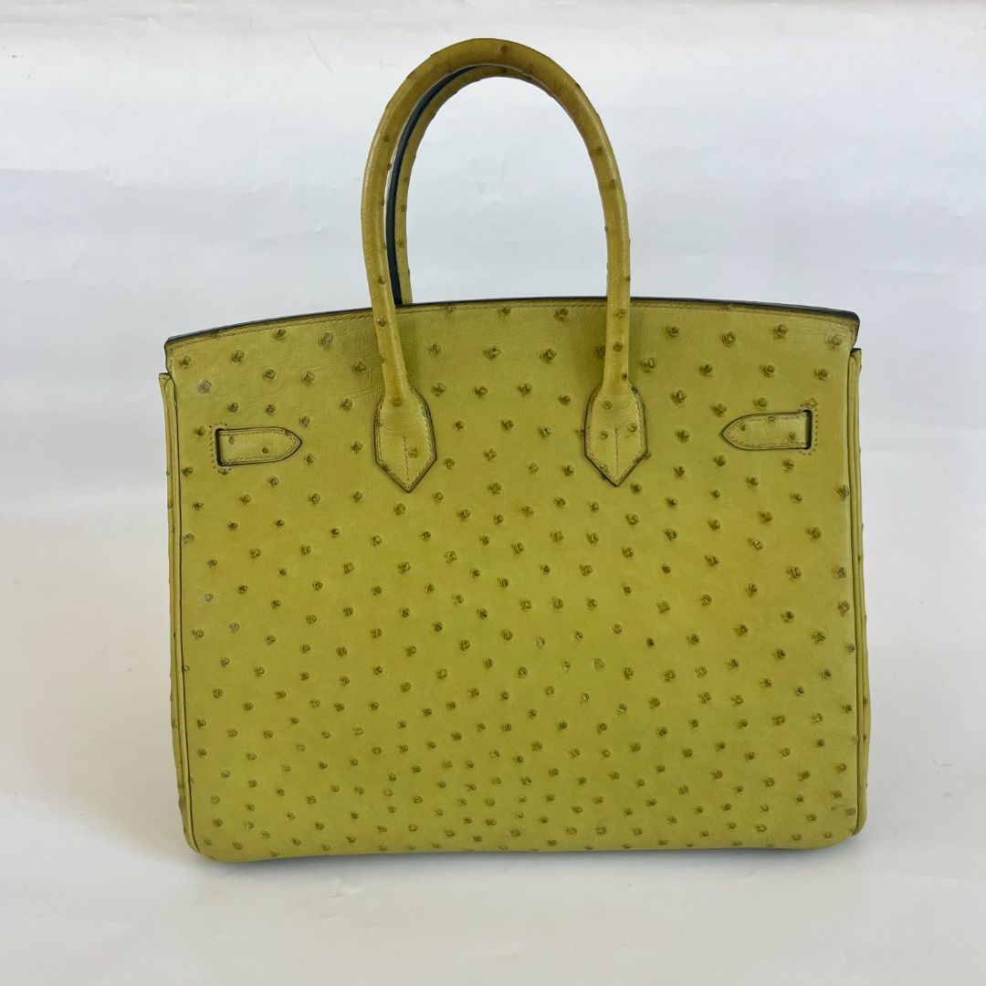 Hermes Ostrich Light Green Gold Hardware Birkin 35 Bag