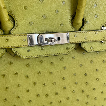Hermes Ostrich Light Green Gold Hardware Birkin 35 Bag
