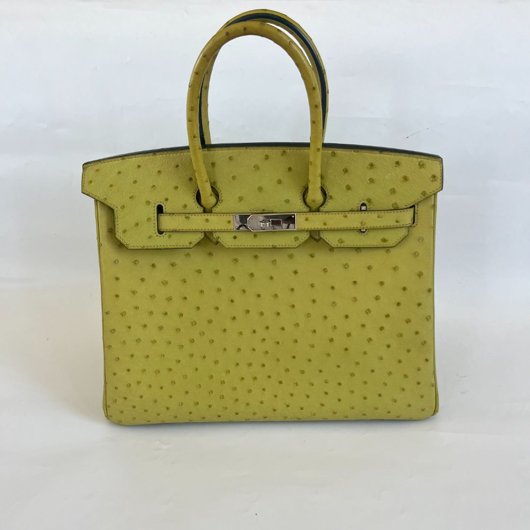 Hermes Ostrich Light Green Gold Hardware Birkin 35 Bag
