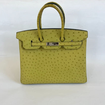 Hermes Ostrich Light Green Gold Hardware Birkin 35 Bag