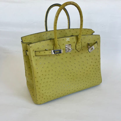 Hermes Ostrich Light Green Gold Hardware Birkin 35 Bag