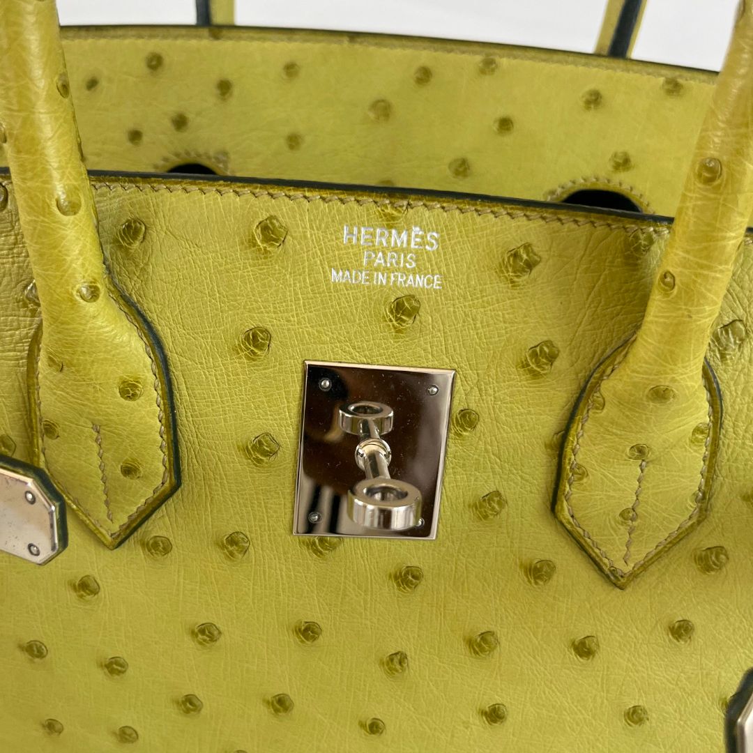 Hermes Ostrich Light Green Gold Hardware Birkin 35 Bag