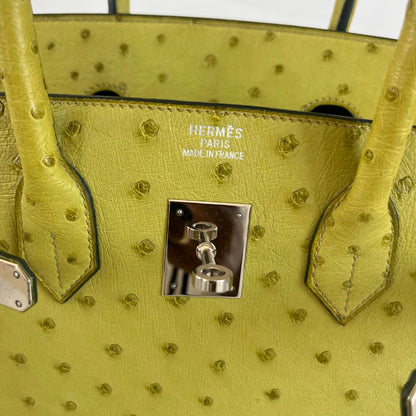 Hermes Ostrich Light Green Gold Hardware Birkin 35 Bag