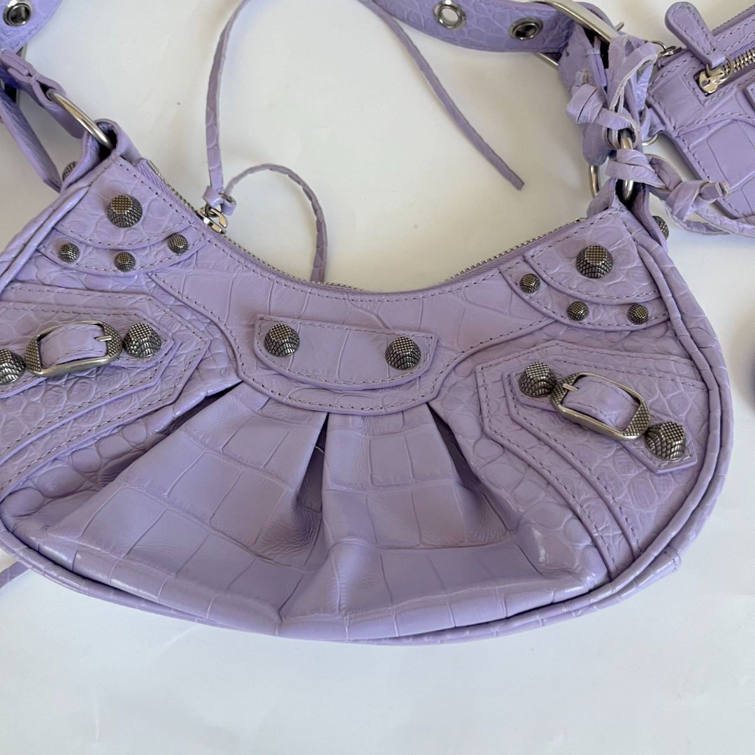 Balenciaga Le Cagole XS Shoulder Bag in Crocodile Embossed Calfskin