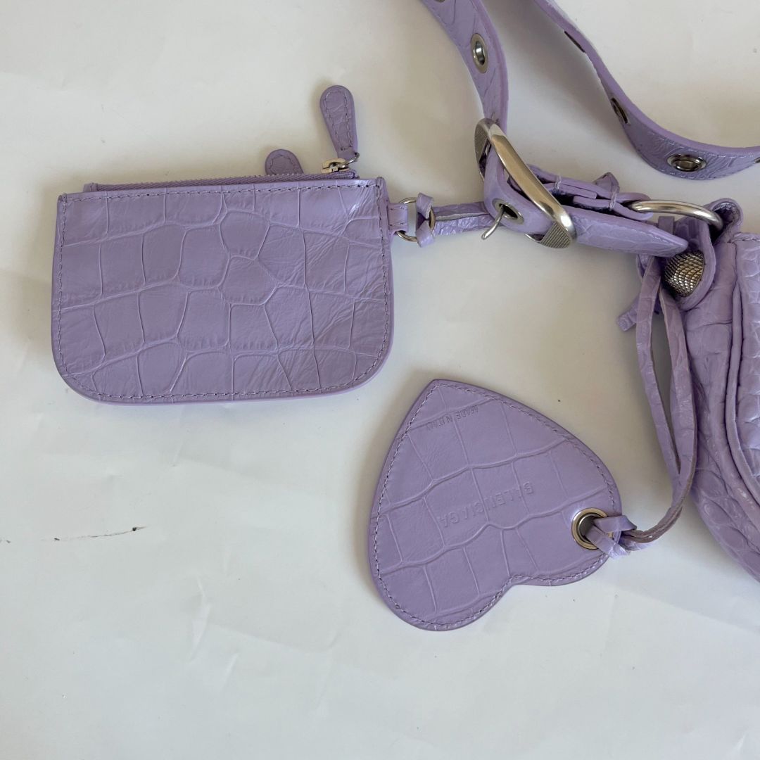 Balenciaga Le Cagole XS Shoulder Bag in Crocodile Embossed Calfskin