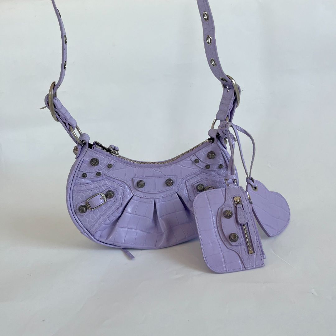 Balenciaga Le Cagole XS Shoulder Bag in Crocodile Embossed Calfskin