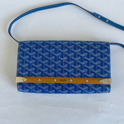 Goyard Blue Goyardine Coated Canvas and Leather Monte Carlo Bois Clutch