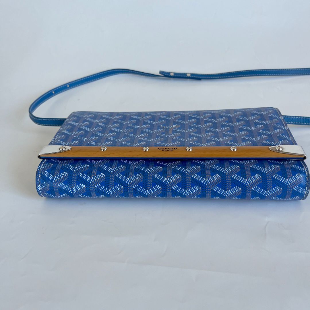 Goyard Blue Goyardine Coated Canvas and Leather Monte Carlo Bois Clutch