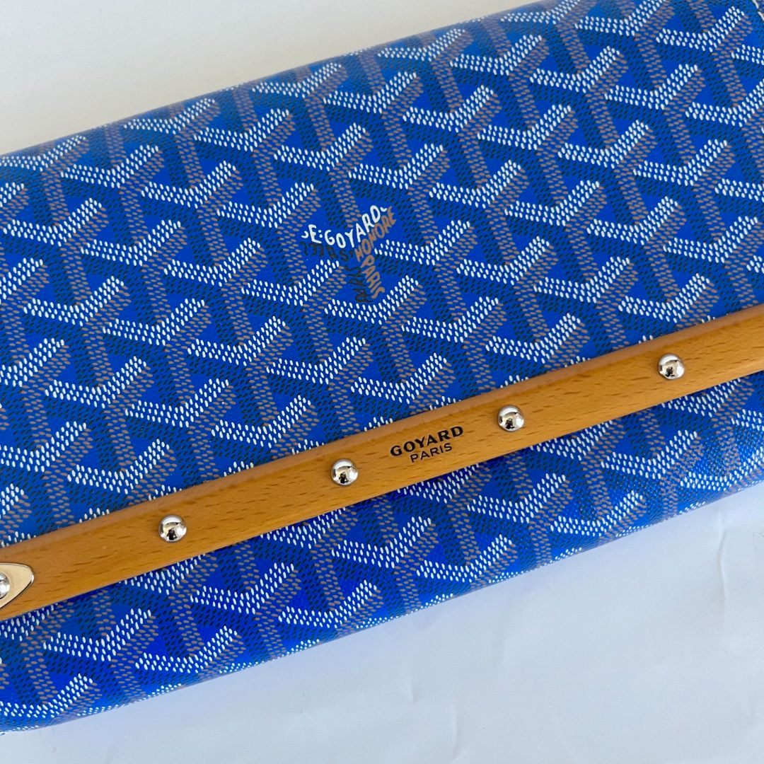 Goyard Blue Goyardine Coated Canvas and Leather Monte Carlo Bois Clutch