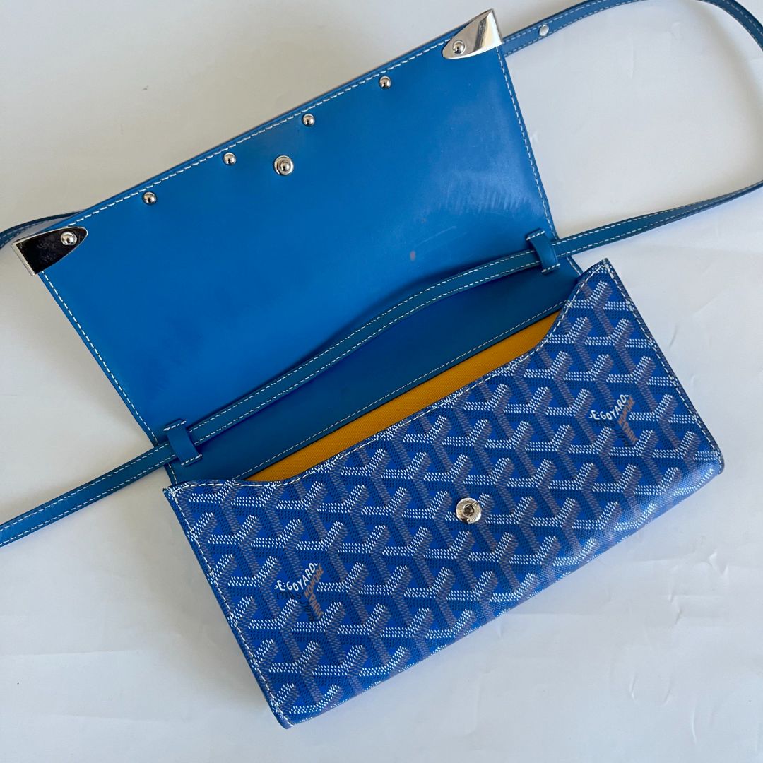 Goyard Blue Goyardine Coated Canvas and Leather Monte Carlo Bois Clutch