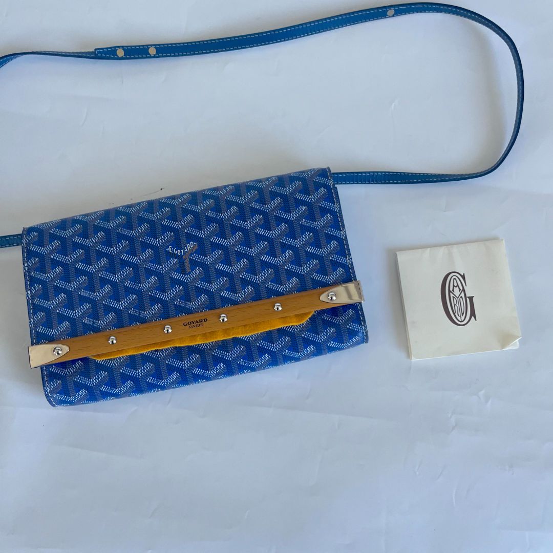 Goyard Blue Goyardine Coated Canvas and Leather Monte Carlo Bois Clutch