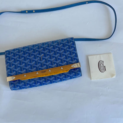 Goyard Blue Goyardine Coated Canvas and Leather Monte Carlo Bois Clutch