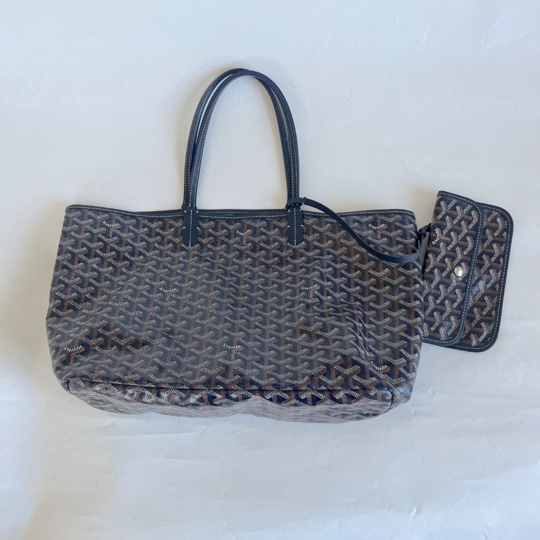 Goyard Goyardine Coated Canvas and Leather Saint Louis PM Navy Tote