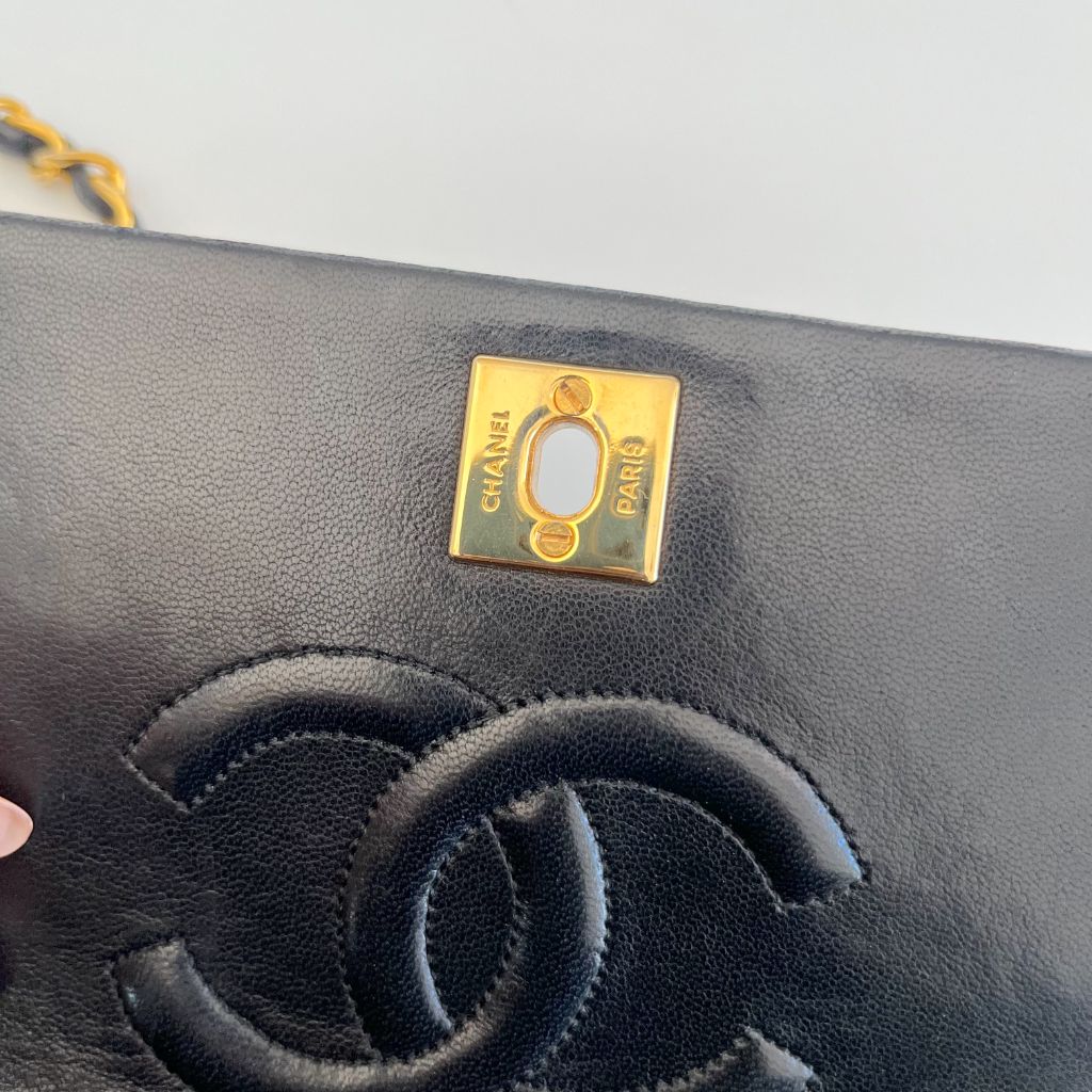 Chanel black vintage small flap bag