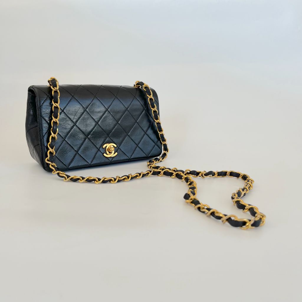 Chanel black vintage small flap bag