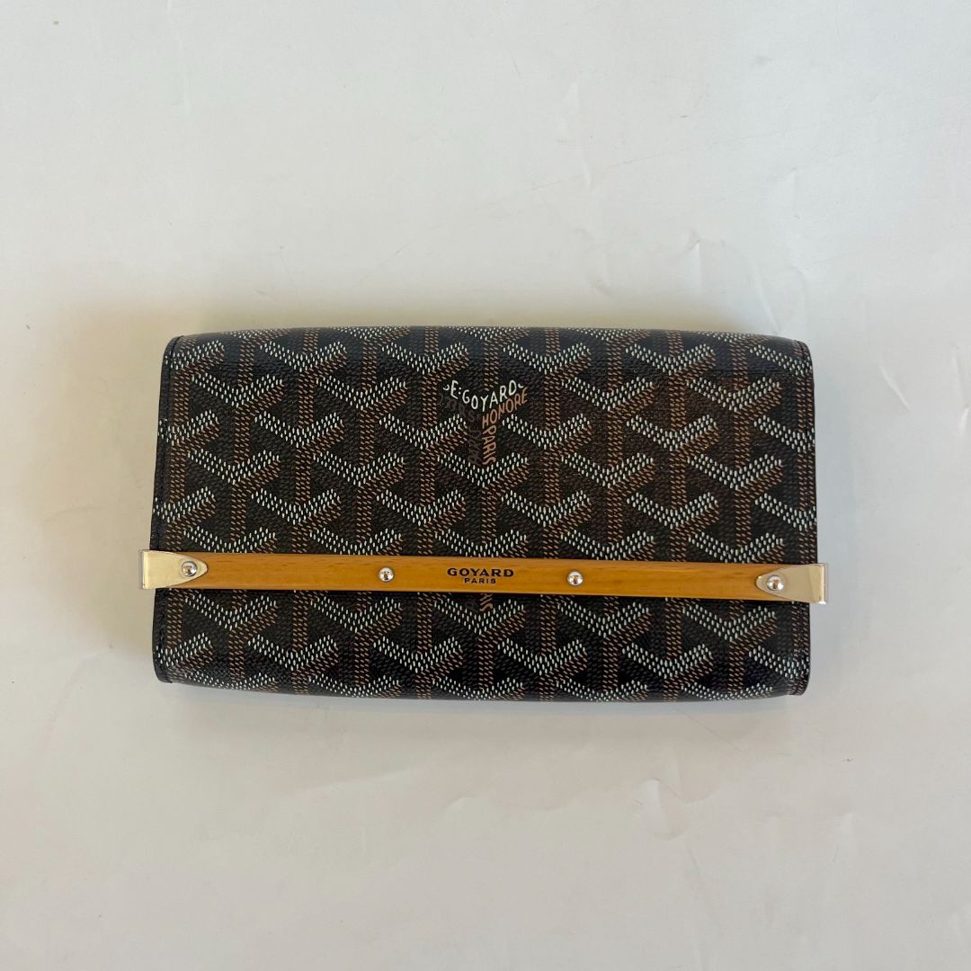 Goyard Black Goyardine Coated Canvas and Leather Monte Carlo Bois Small Clutch