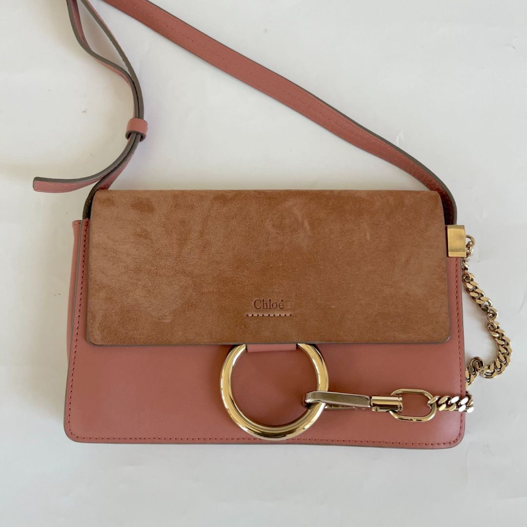 Chloe Pink Leather and Suede Small Faye Shoulder Bag