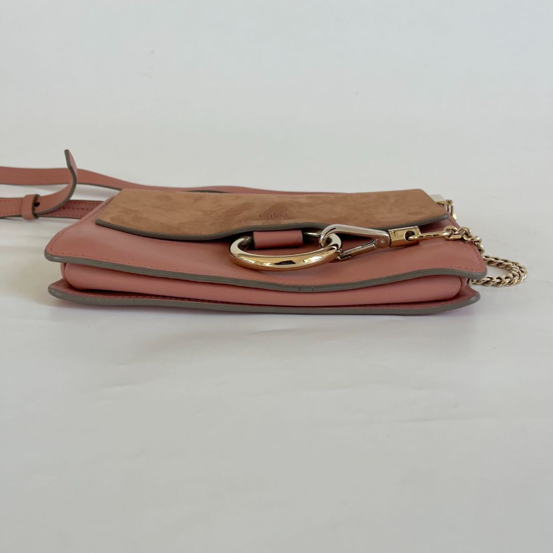 Chloe Pink Leather and Suede Small Faye Shoulder Bag