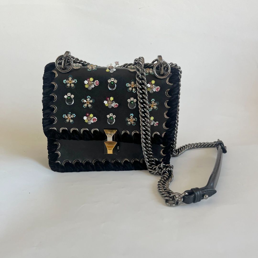 Fendi Kan I Bag Embellished Whipstitch Leather Small